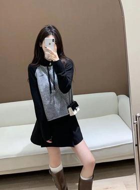 TE marchen 时尚休闲减龄拼接连帽卫衣女宽松百搭学院风毛衣帽衫