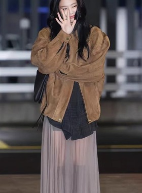 TE lemaire薄纱透视Jennie同款修身长袖连衣裙气质两件套鱼尾长裙