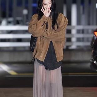 TE lemaire薄纱透视Jennie同款修身长袖连衣裙气质两件套鱼尾长裙