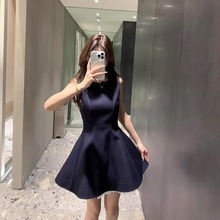 TE shushu简约气质无袖网纱连衣裙小个子收腰修身法式a字蓬蓬裙子