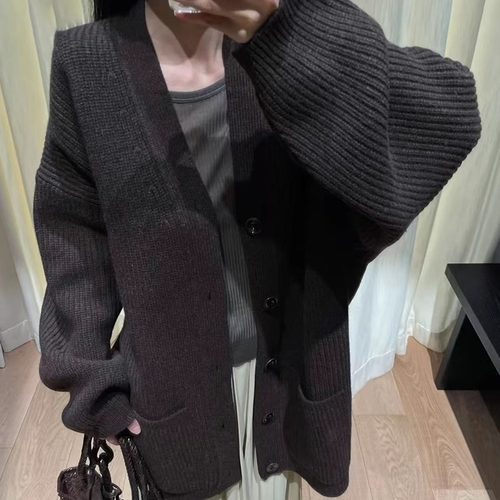 TE慵懒风纯羊毛中长款针织开衫