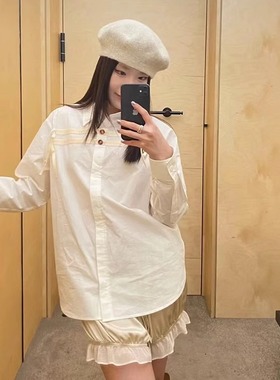 TE marchen港风蝴蝶结设计俏皮可爱长袖衬衫休闲简约减龄宽松上衣