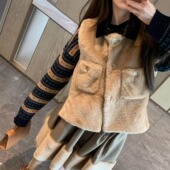 marchen25秋冬正反两穿格纹毛绒绒马甲双面设计感叠穿马夹背心