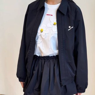 TE shushu宁艺卓同款休闲简约塔克运动外套翻领宽松百搭夹克上衣