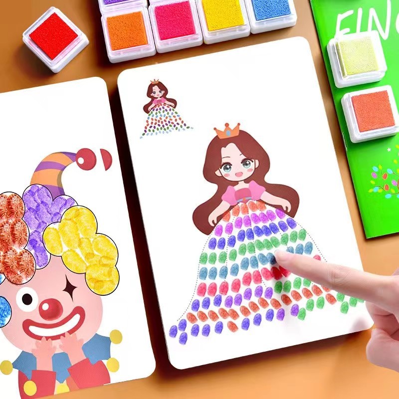 手指画颜料儿童无毒创意指印画趣味便携画册彩色印泥可水洗拇指画