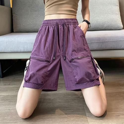 冰丝运动短裤女潮流百搭工装夏季薄款宽松休闲裤情侣装直筒五分裤