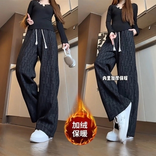 新款 大码 加绒加厚休闲裤 复古灯芯绒时尚 子 直筒裤 百搭运动裤 女冬季