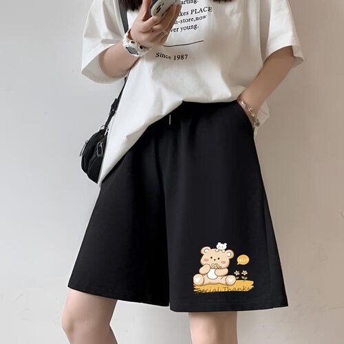 运动短裤女夏季薄款五分裤显瘦阔腿休闲裤时尚潮流宽松直筒中裤子