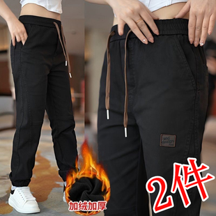 加绒运动裤女冬季大码显瘦加厚保暖工装裤爆款修身束脚保暖休闲裤