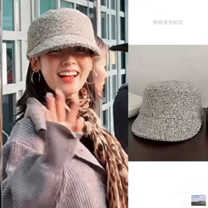 现货刑菲同款帽子羊毛呢报童帽显脸小秋冬平顶复古骑士帽画家帽潮