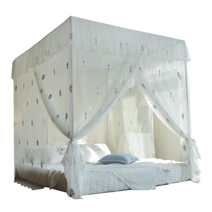 新款刺绣蚊帐 家用卧室三开门落地蚊帐 高端主卧现代简约大床蚊帐