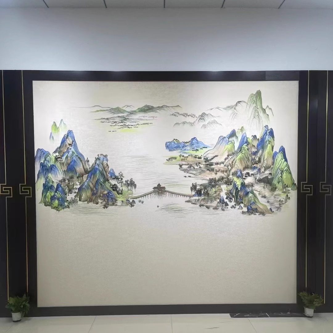 刺绣壁布山水千里江山