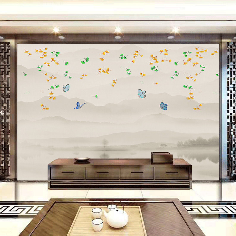 独秀刺绣印加绣无缝壁布家用客厅电视沙发新中式花鸟墙布壁画2023