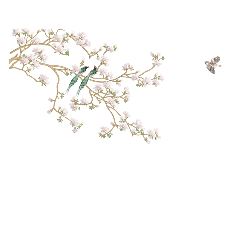 艾意无缝壁布刺绣花鸟