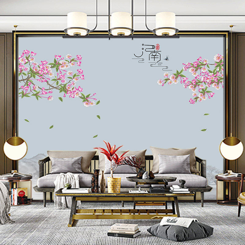 无缝印加绣壁布新中式山水花鸟客厅电视沙发背景墙墙布壁画新款