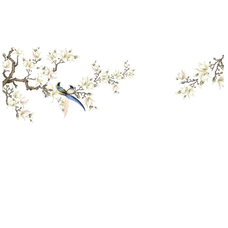 独绣玉兰刺绣无缝墙布新款新中式印加绣刺绣山水花鸟客厅电视背景