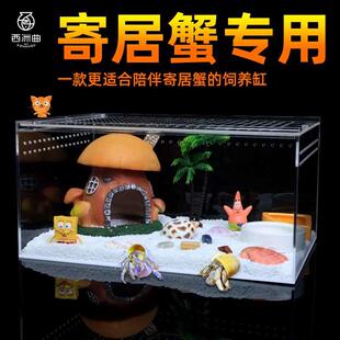 相手蟹沙蟹专用缸亚克力饲养盒寄居蟹饲养箱鱼缸生态造景躲避套餐