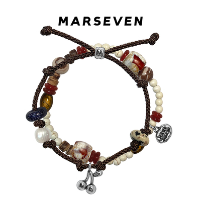 MARSEVEN 野餐4系列做旧樱桃串珠叠戴手链小众珠子手串可分开佩戴