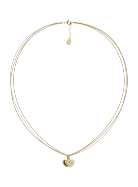 MARSEVEN 闪光的心2系列金色双爱心锆石项链S925银轻奢气质锁骨链