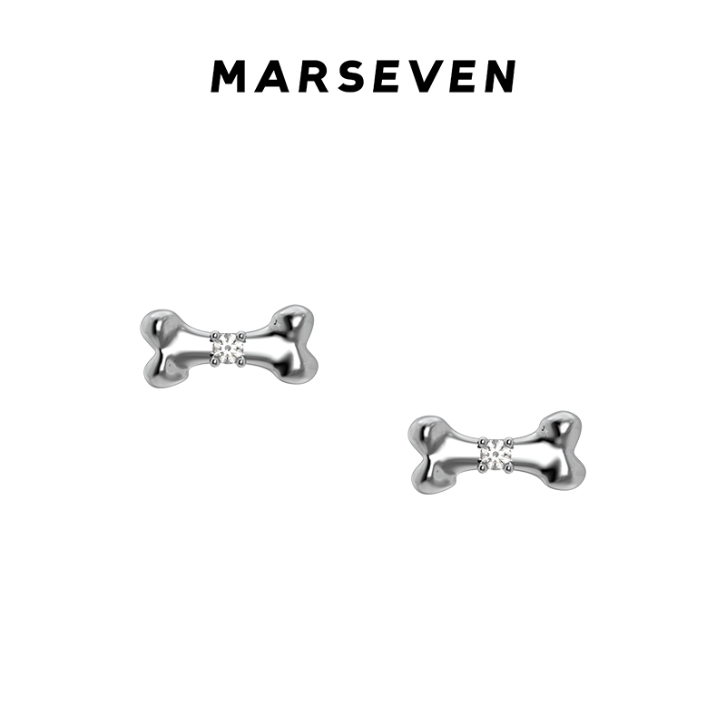 MARSEVEN 黑白小狗系列骨头钻钻小耳钉原创设计个性简约可爱耳饰