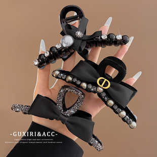 黑色抓夹女高级感闪钻轻奢气质大号发夹2025新款 发量大鲨鱼夹头饰