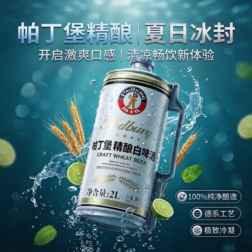 中秋帕丁堡原浆精酿啤酒2L桶装全麦德系工艺白啤整箱高浓度扎啤