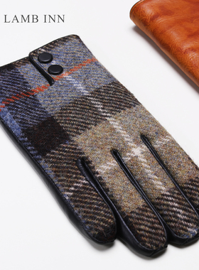 丹麦风2025秋冬新款山羊皮男士手套 Harris Tweed羊毛粗花呢 保暖