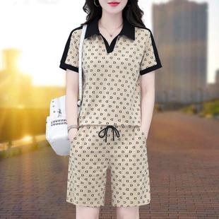 2025新款 运动套装 女夏季 宽松 中年妈妈洋气夏装 短袖 纯棉polo衫 短裤
