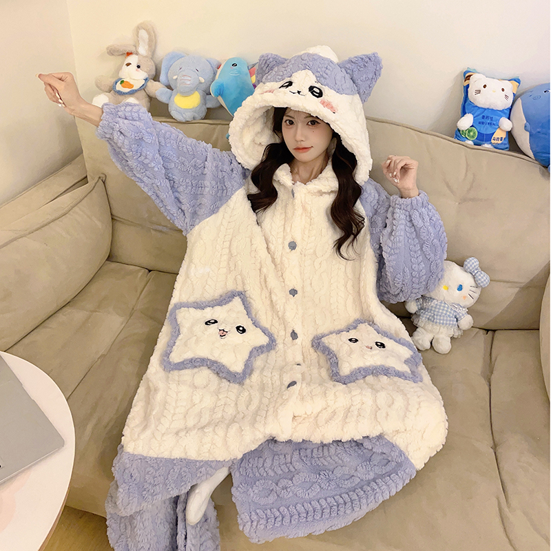 儿童睡袋秋冬款法兰绒防踢被女童连体珊瑚绒加厚款女孩睡衣家居服