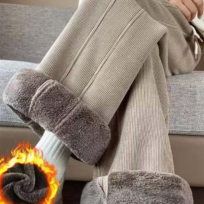 阔腿裤女2025冬季加绒加厚雪尼尔直筒裤子妈妈保暖羊羔绒外穿棉裤