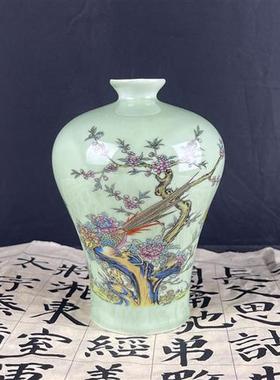 景德镇仿古陶瓷器雍正粉彩富贵锦鸡梅瓶家居客厅装饰摆件青釉