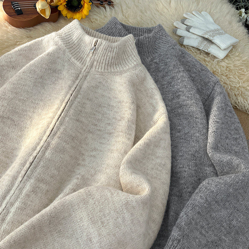 开衫毛衣男春秋季2025新款慵懒风宽松情侣针织衫夹克休闲立领外套,男装,针织衫/毛衣,淘宝优惠券,粉丝福利购,淘宝优惠卷