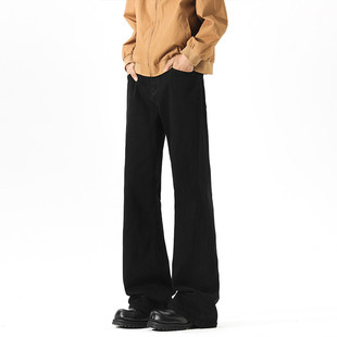 bootcut黑色弯刀牛仔裤男款秋季美式cleanfit微喇裤修身直筒裤子