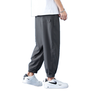 古着vintage裤子男夏季薄款冰丝阔腿裤潮牌ins宽松大码休闲九分裤