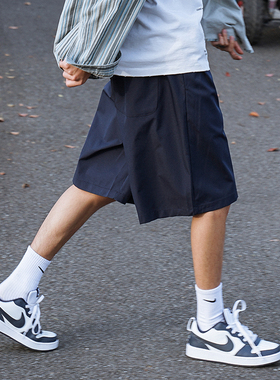 日系CityBoy藏蓝色短裤男夏季潮牌美式复古机能工装裤子过膝7分裤