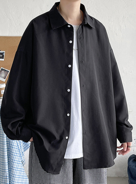宽松冰丝垂感黑色衬衫男长袖夏季潮痞帅dk男士外套休闲男装白衬衣