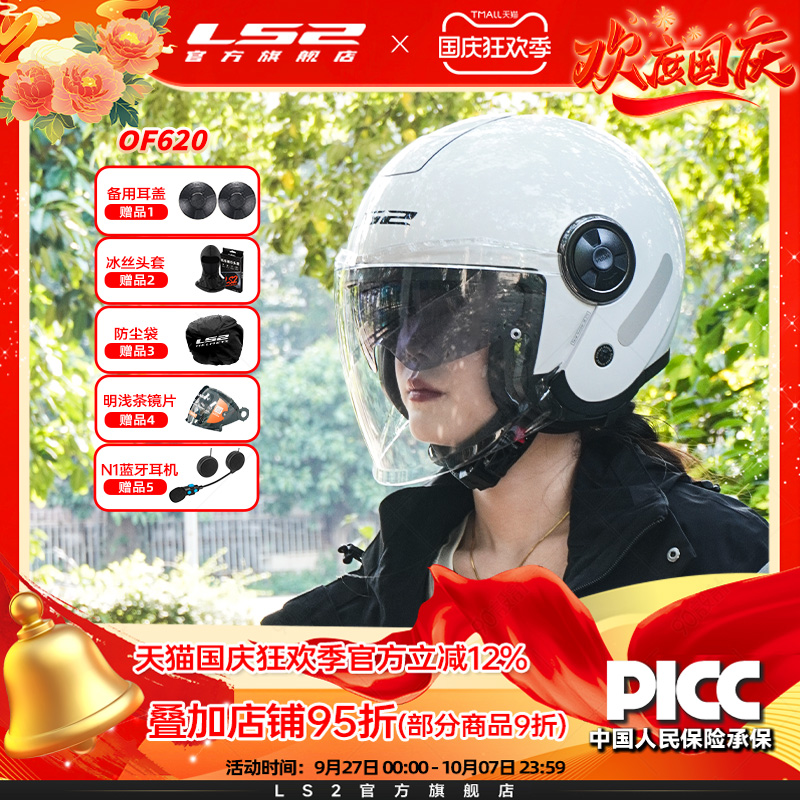 LS2新款摩托车踏板车双镜片半盔