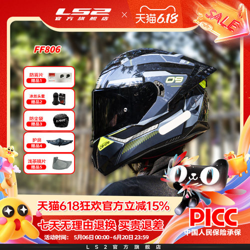LS2摩托车双镜片大尾翼全盔