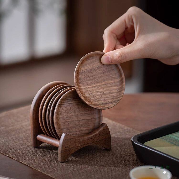 黑胡桃实木茶杯垫茶道水壶杯托茶杯架隔热垫杯托创意组合功夫茶具