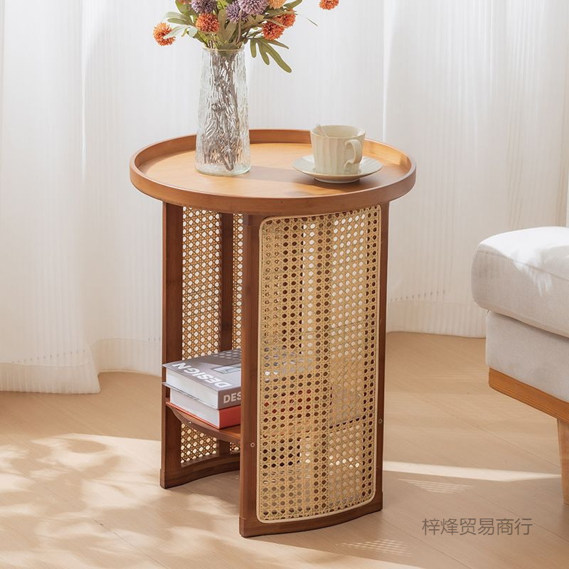 藤编茶几客厅家用沙发边几简约卧室边桌小户型茶台圆形收纳小桌子