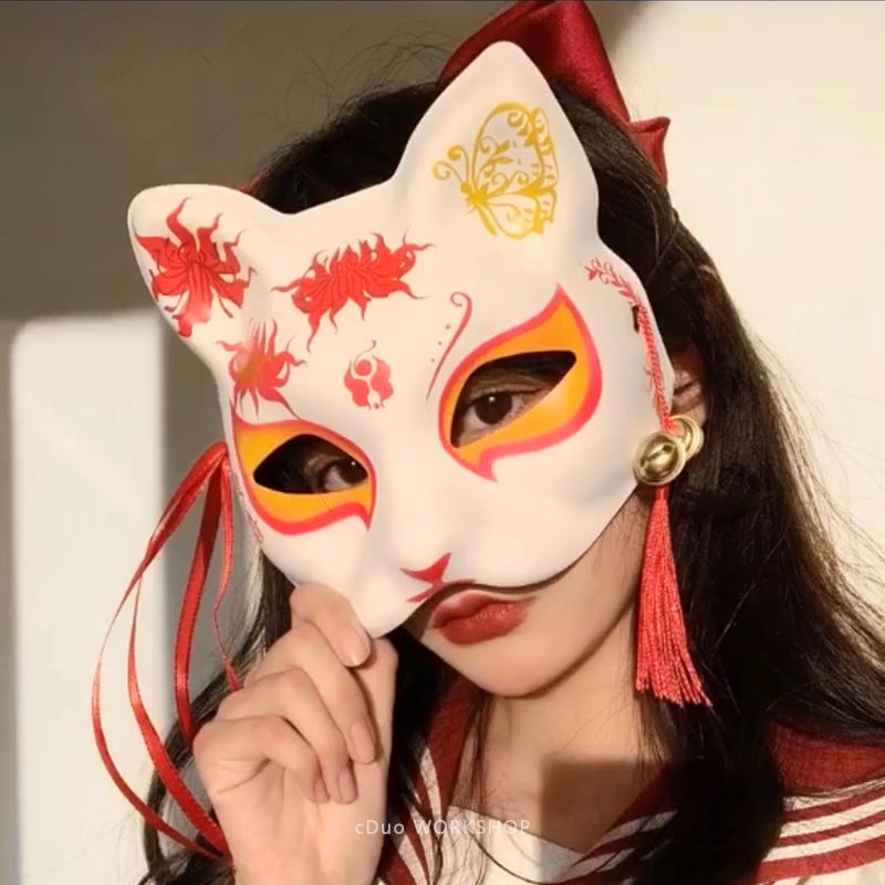 和动漫半脸C全脸面具手绘猫可塑料化妆舞会狐狸OS佩戴假面风妖狐