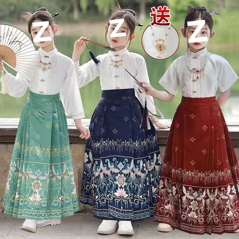 新款女童马面裙四季女孩唐装国风儿童明制改良汉服儿童马面裙套装