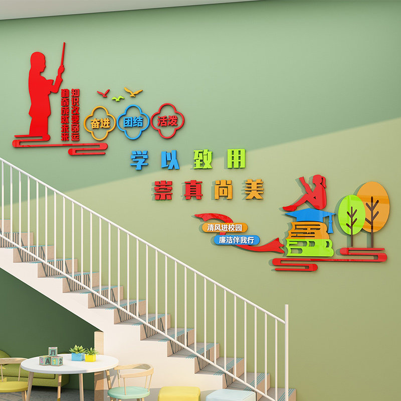 教师风采学校班级走廊文化墙布置3d立体墙贴楼梯扶手装饰环创主题