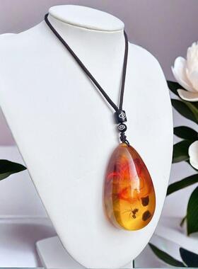 优化水滴虫琥珀蜜蜡平安无事牌吊坠昆虫琥珀挂件虫珀蚂蚁标本琥珀