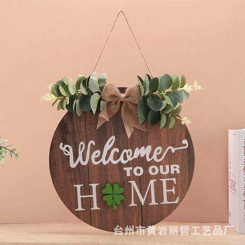 创意木质挂牌家居装饰工艺品咖啡店欢迎门牌美式圆形木制手工