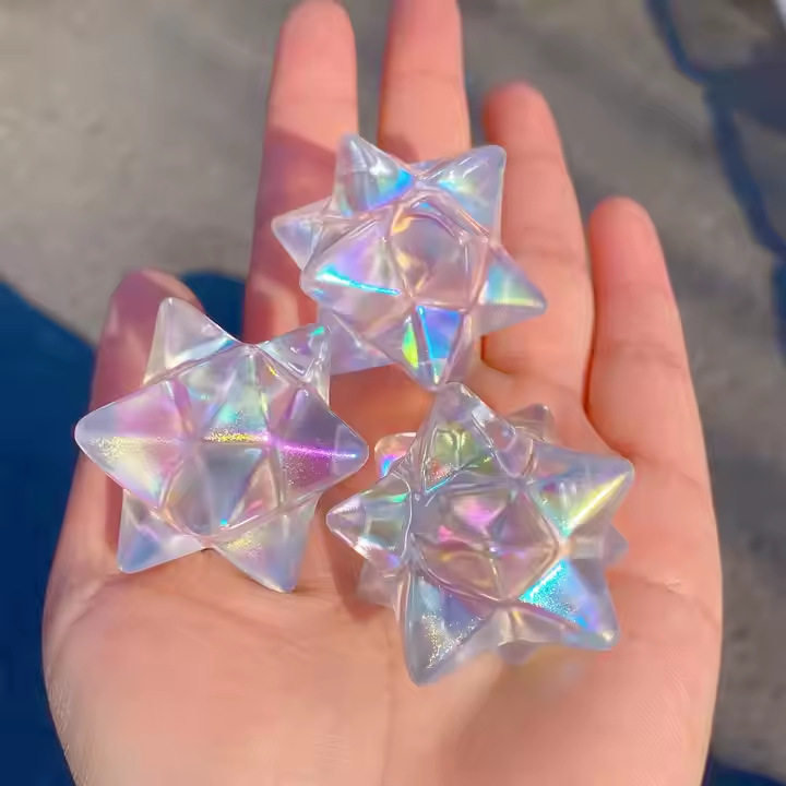 欧美梅尔卡巴水晶原石桌面摆件六芒星灵气疗愈配件水晶工艺品