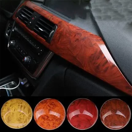 汽车内饰贴膜1303雀眼亮面桃木纹贴纸家居排挡改装檀木改色膜