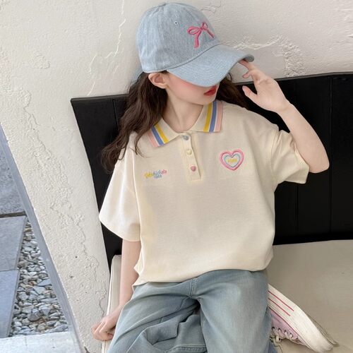 女童polo衫短袖夏季2025新款大童休闲超好看上衣儿童翻领夏装t恤
