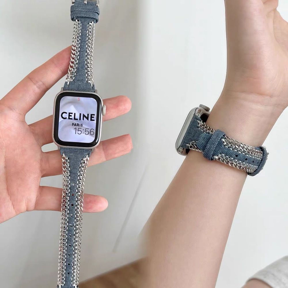 柔软贴腕牛仔侧链条小蛮腰表带适用于Applewatch10苹果iwatch98SE