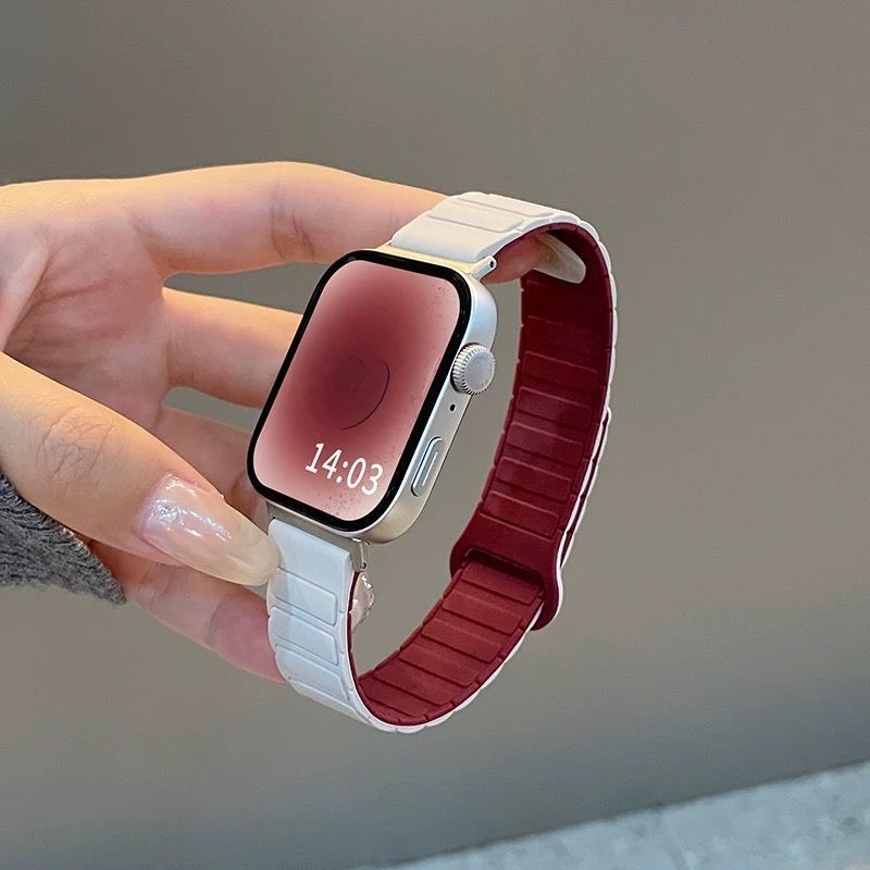 1980适用小米8手环9pro磁吸硅胶表带运动红米WATCH5三株5撞色腕带